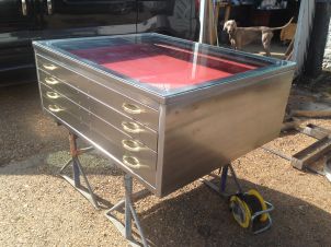 1950s Polished Steel Plans Chest Coffee Table