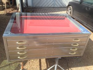 1950s Polished Steel Plans Chest Coffee Table