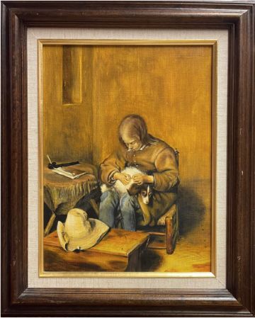 A boy ridding his dog of fleas