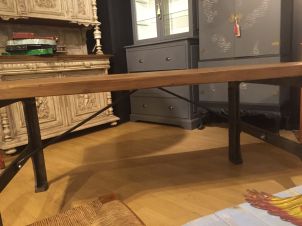 Cast iron and wood table