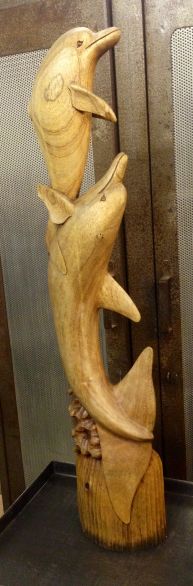 Large Carved Wooden Dolphins