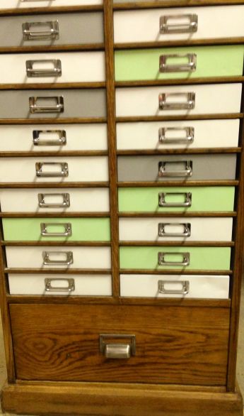 Oak and Metal 50 Drawer Haberdashery Cabinet