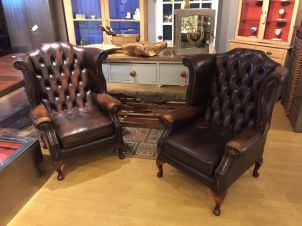 Pair of Wing Back Chesterfield Armchairs