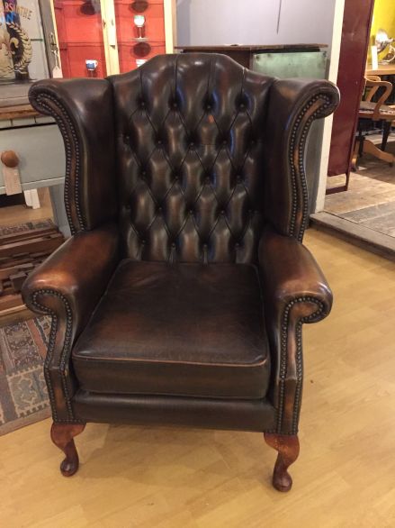 Pair of Wing Back Chesterfield Armchairs