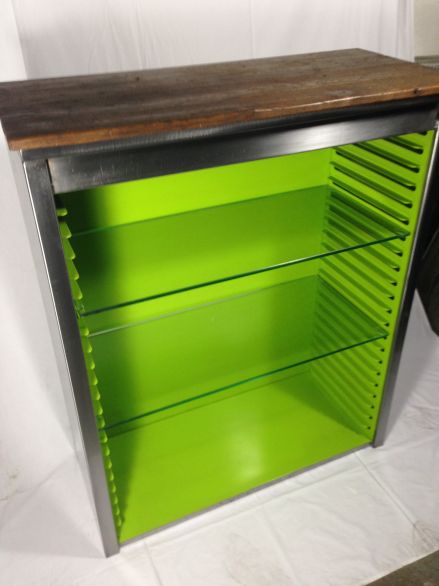 Polished Metal, Glass and Wood Bookcase