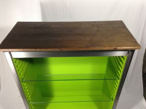 Polished Metal, Glass and Wood Bookcase