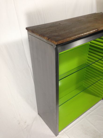 Polished Metal, Glass and Wood Bookcase