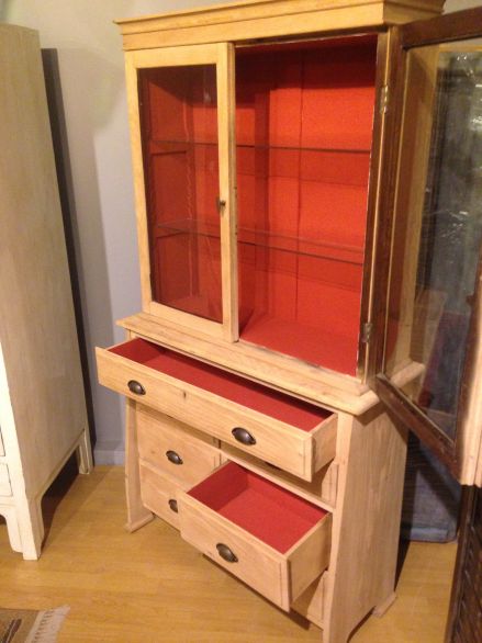 Stripped Oak Dresser with Moroccan Red Interior