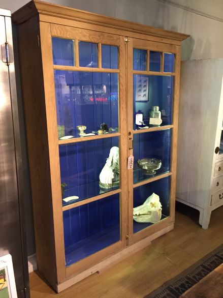 Stripped oak Edwardian Cabinet with Lights