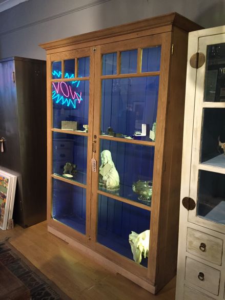 Stripped oak Edwardian Cabinet with Lights