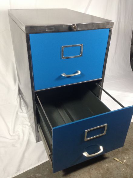 Two Drawer Blue Steel Filing Cabinet