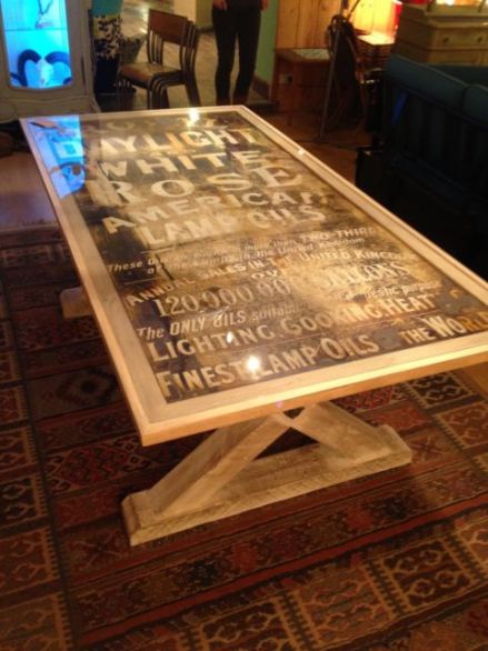 Upcycled Vintage Enamel Sign Dining Table