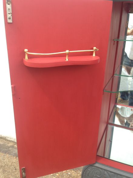 Vintage Grey and Red Cocktail Cabinet with Elephant Head Handles