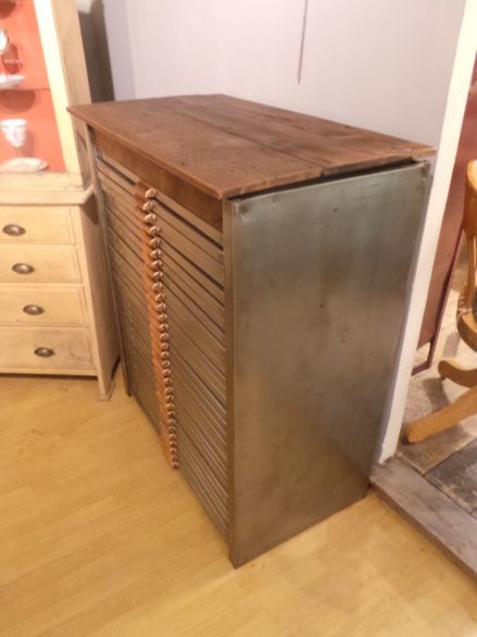 Vintage Industrial Polished Printers Drawers with Reclaimed Wood Top